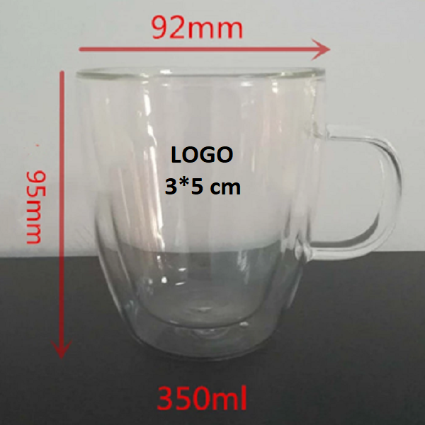 Geometric Double Wall Glass Coffee Mugs, 16 oz, Set Of 2